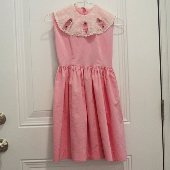 Source Unknown Other - Girl's Pink Sleeveless Dress w/ White Lace Puritan Style Collar Size 8-10